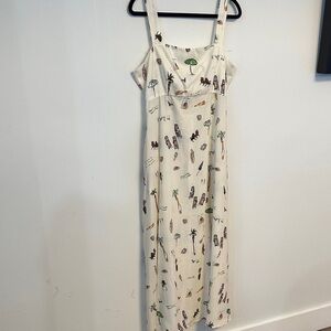 Women's Cream Maxi Dress with Tropical Print